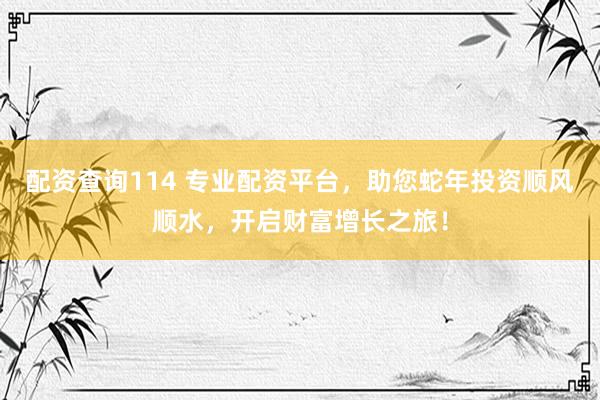 配资查询114 专业配资平台，助您蛇年投资顺风顺水，开启财富增长之旅！